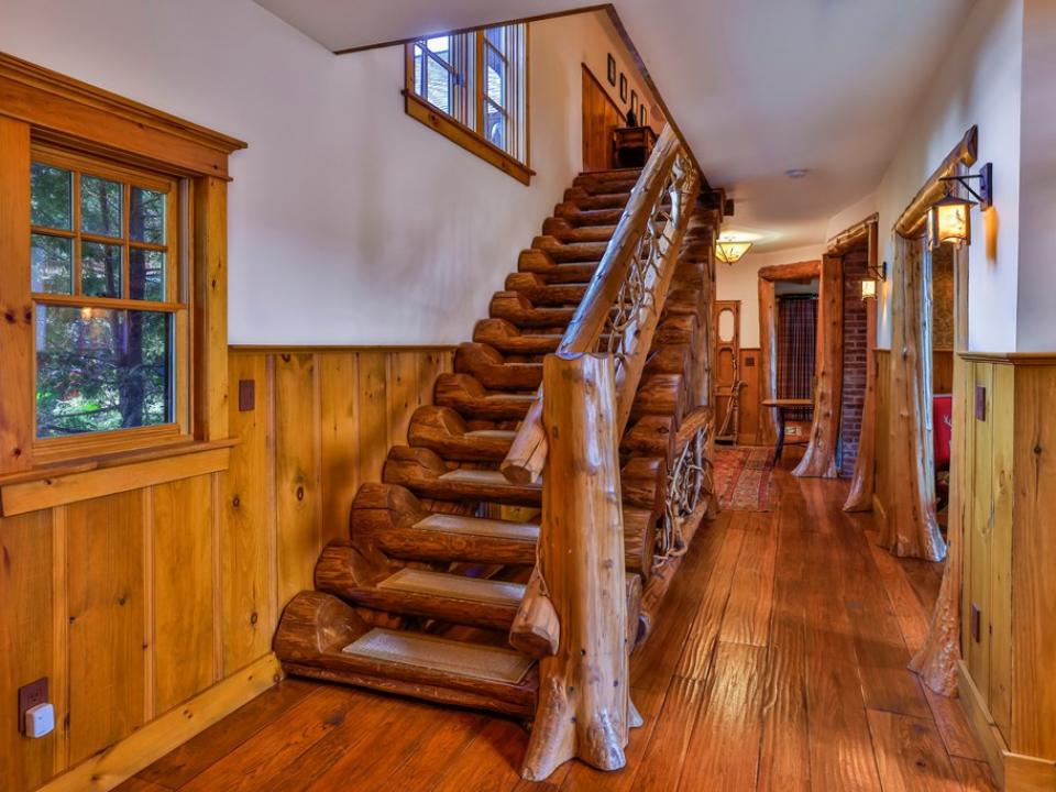 Upstairs Custom Log Staircase