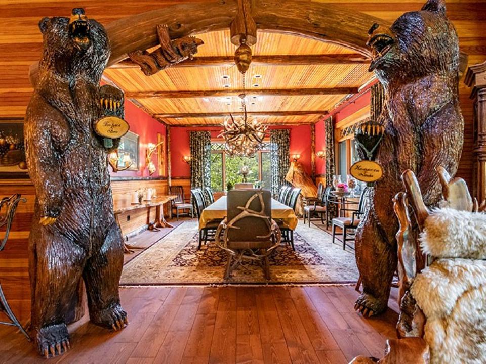 Carved bears into diningroom