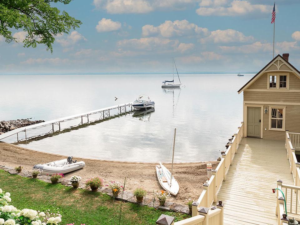 Walking down steps to Boathouse