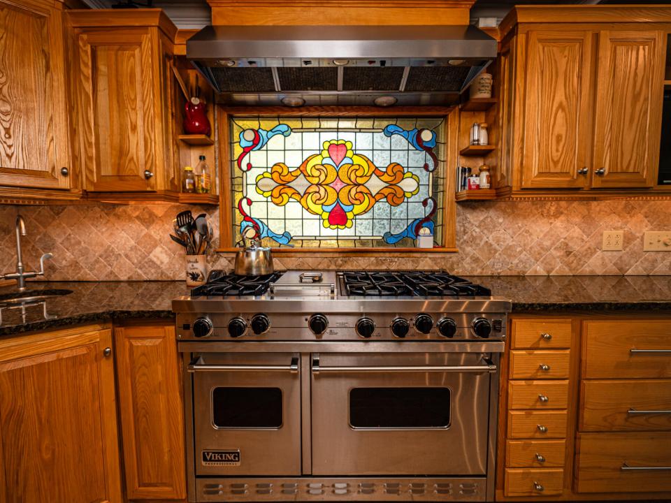 stained glass & Viking stove