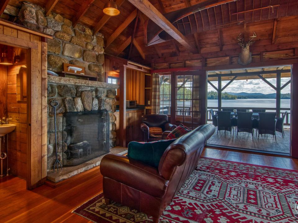 Boathouse with porch and fireplace